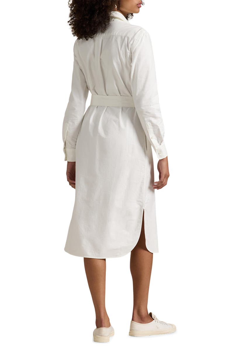 Belted Long Sleeve Cotton Oxford Shirtdress