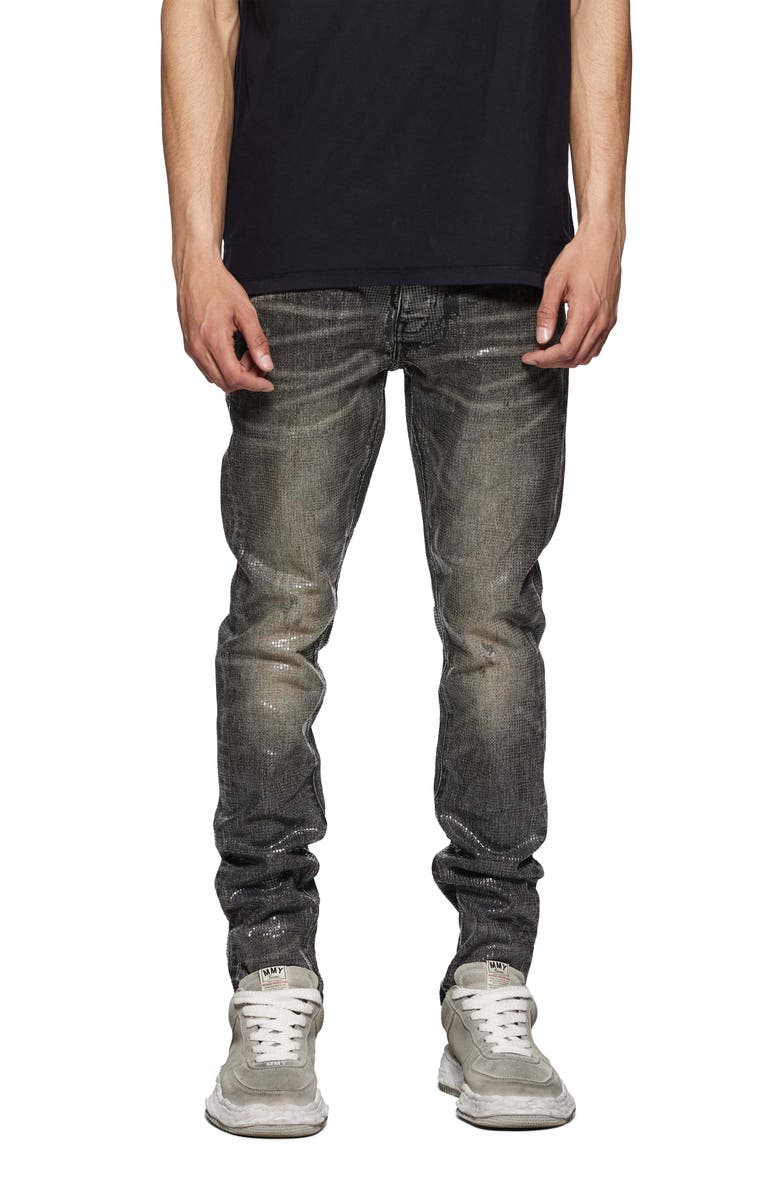 PURPLE BRAND Tiled Overlay Shimmery Skinny Jeans, Main, color, Black