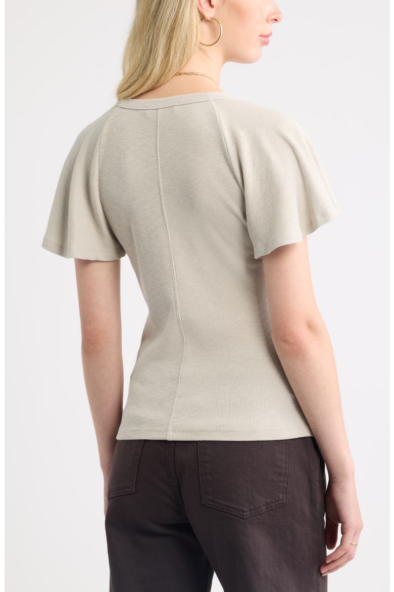 Flutter Sleeve Ribbed Henley, Alternate, color, BEIGE SILVER