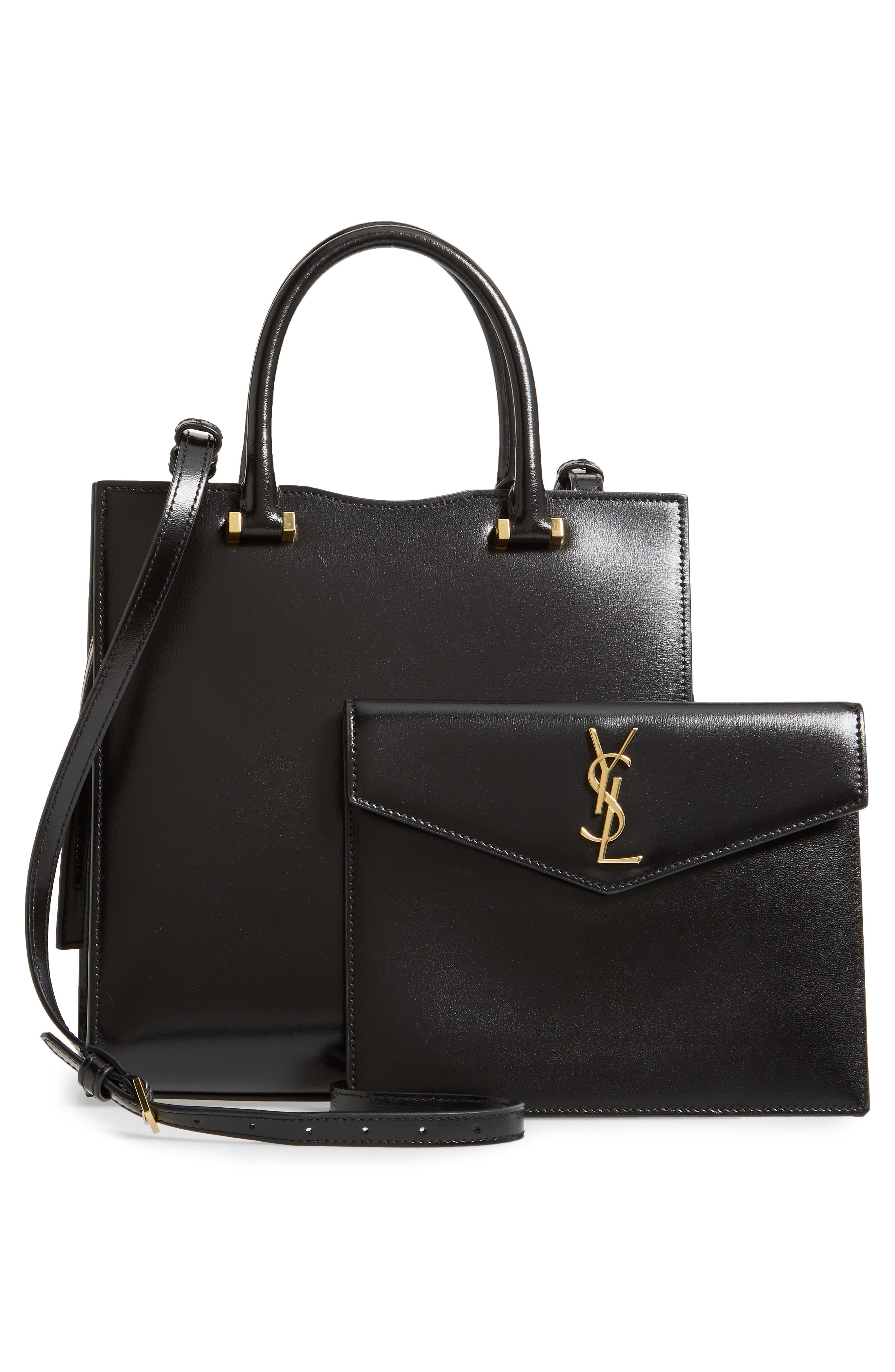 Saint Laurent Small Uptown Cabas Leather Satchel, Alternate, color, 