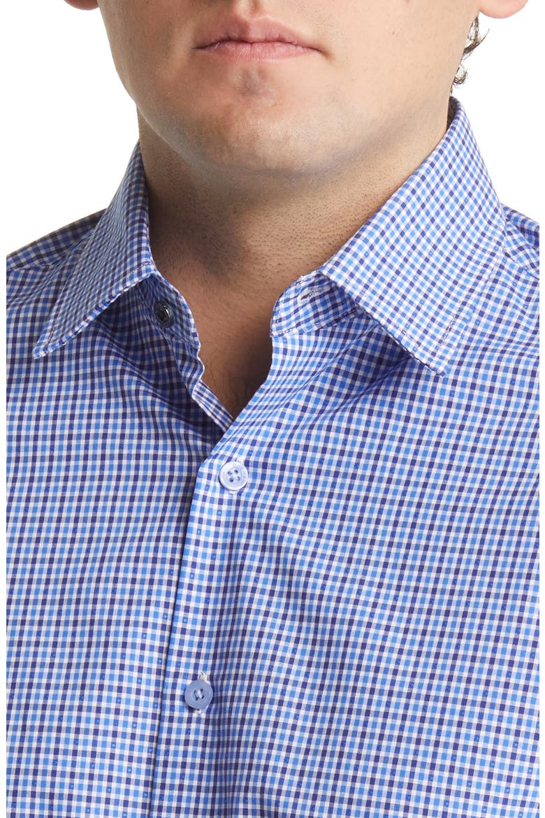 Plaid Print Long Sleeve Tailored Fit Dress Shirt, Alternate, color, NAVY