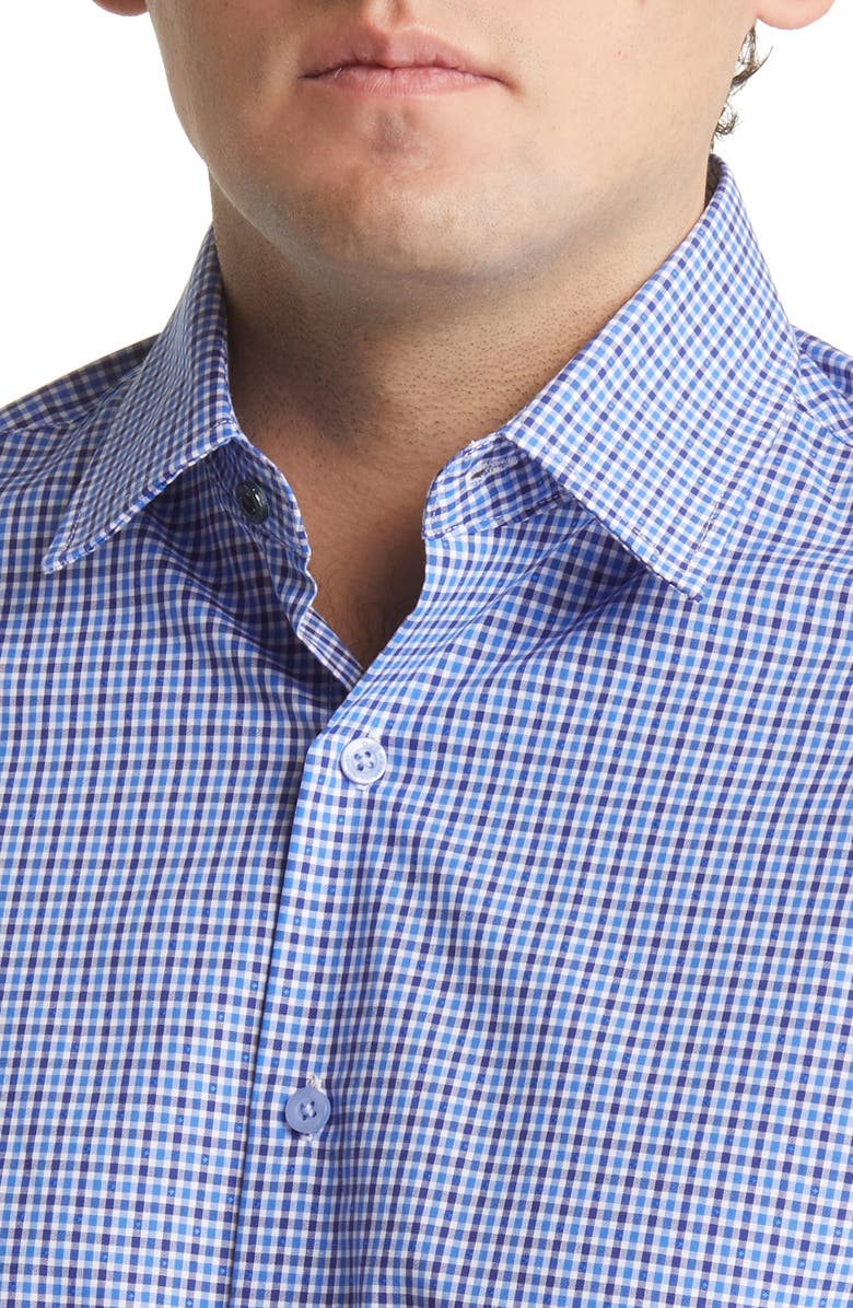 Duchamp Plaid Print Long Sleeve Tailored Fit Dress Shirt, Alternate, color, Navy