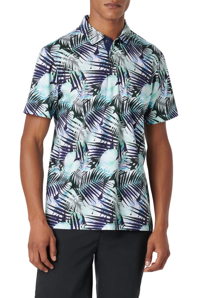 Hendrix Digital Leaf Print Pima Cotton Polo, Main, color, TURQUOISE