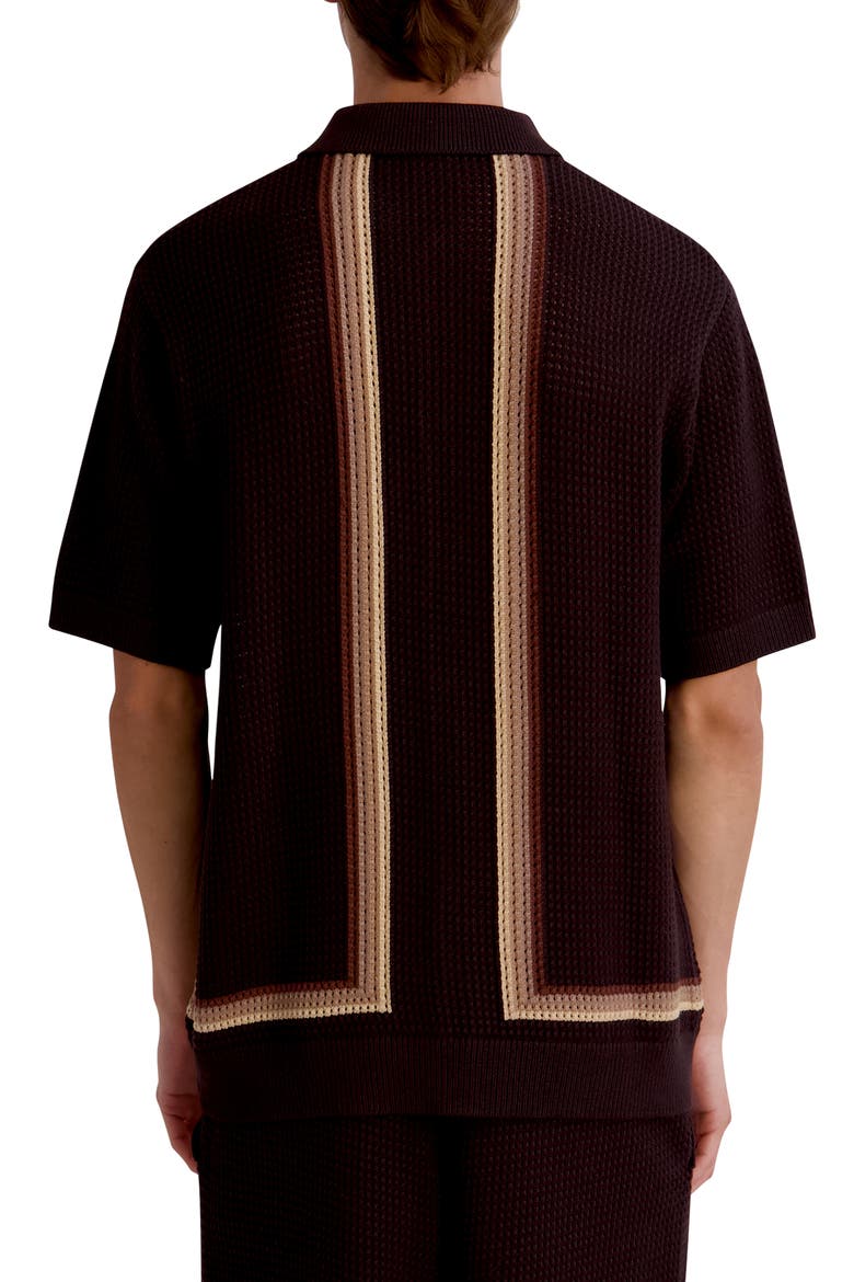 Knit Stripe Short Sleeve Button-Up Shirt, Alternate, color, BROWN