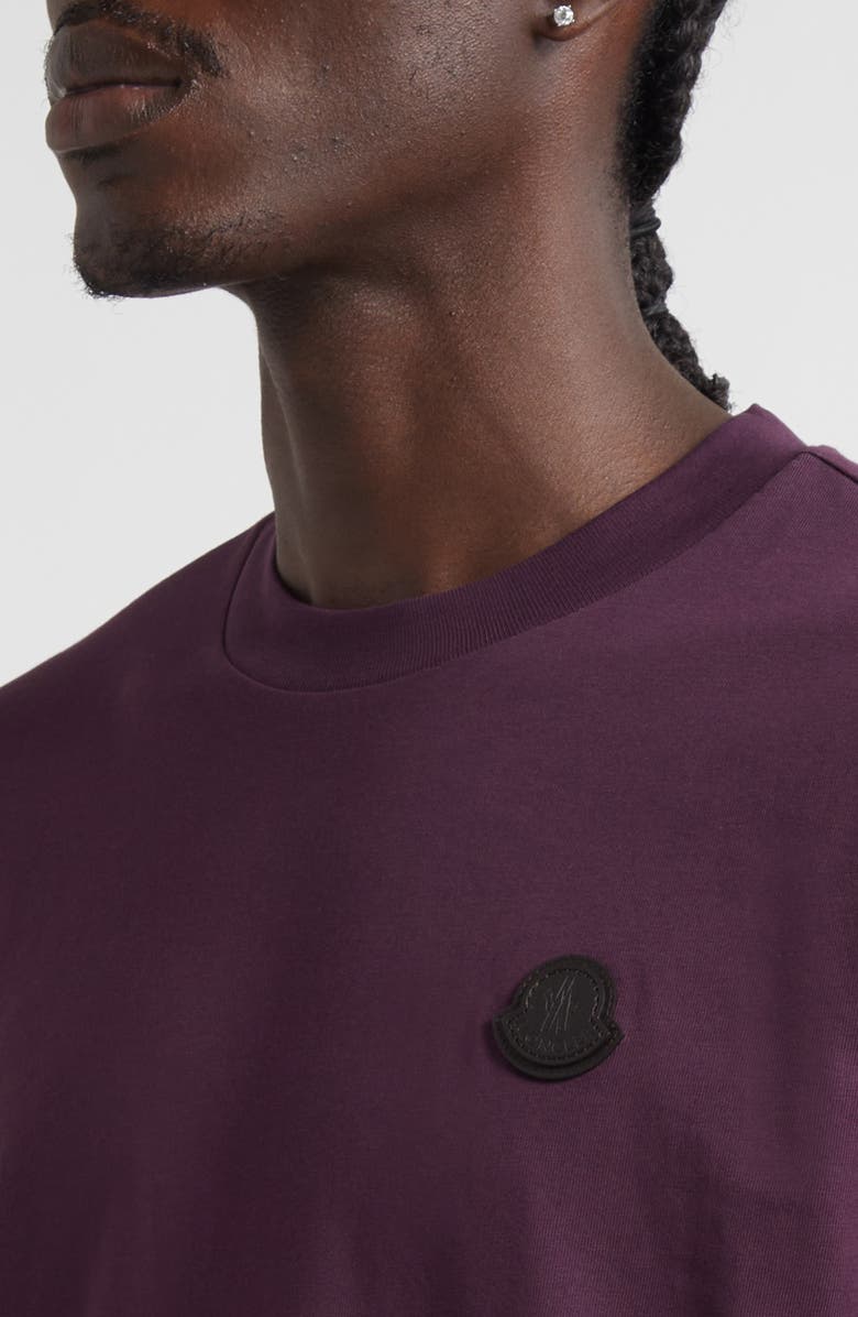 Moncler Leather Logo Patch Cotton T-Shirt, Alternate, color, Potent Purple