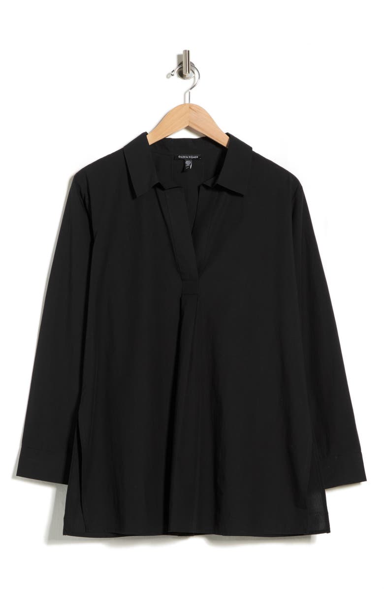 Eileen Fisher Long Sleeve Organic Cotton Tunic Shirt, Main, color, Black