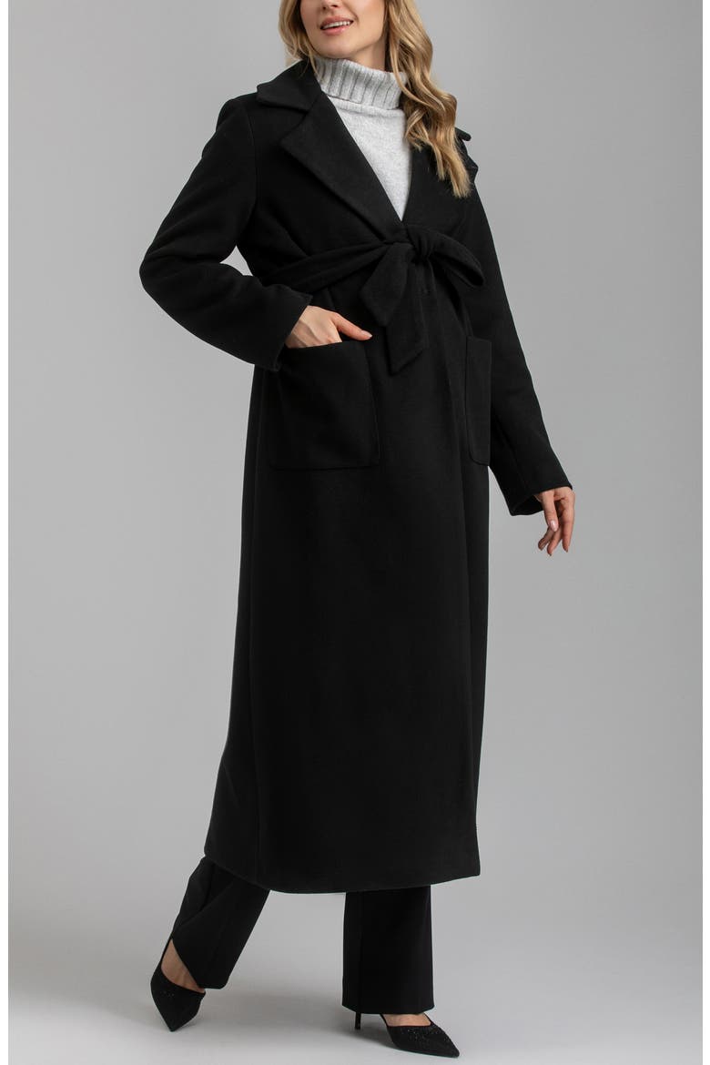 Maxi Robe Style Maternity Coat, Alternate, color, BLACK