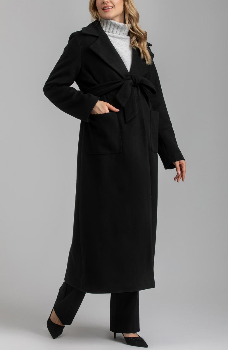 PIETRO BRUNELLI MATERNITY Maxi Robe Style Maternity Coat, Alternate, color, Black