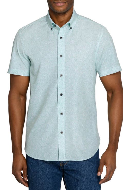 Slim Fit Sketched Floral Woven Short Sleeve Basic Shirt