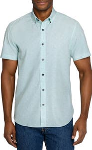 CONSTRUCT Slim Fit Sketched Floral Woven Short Sleeve Basic Shirt