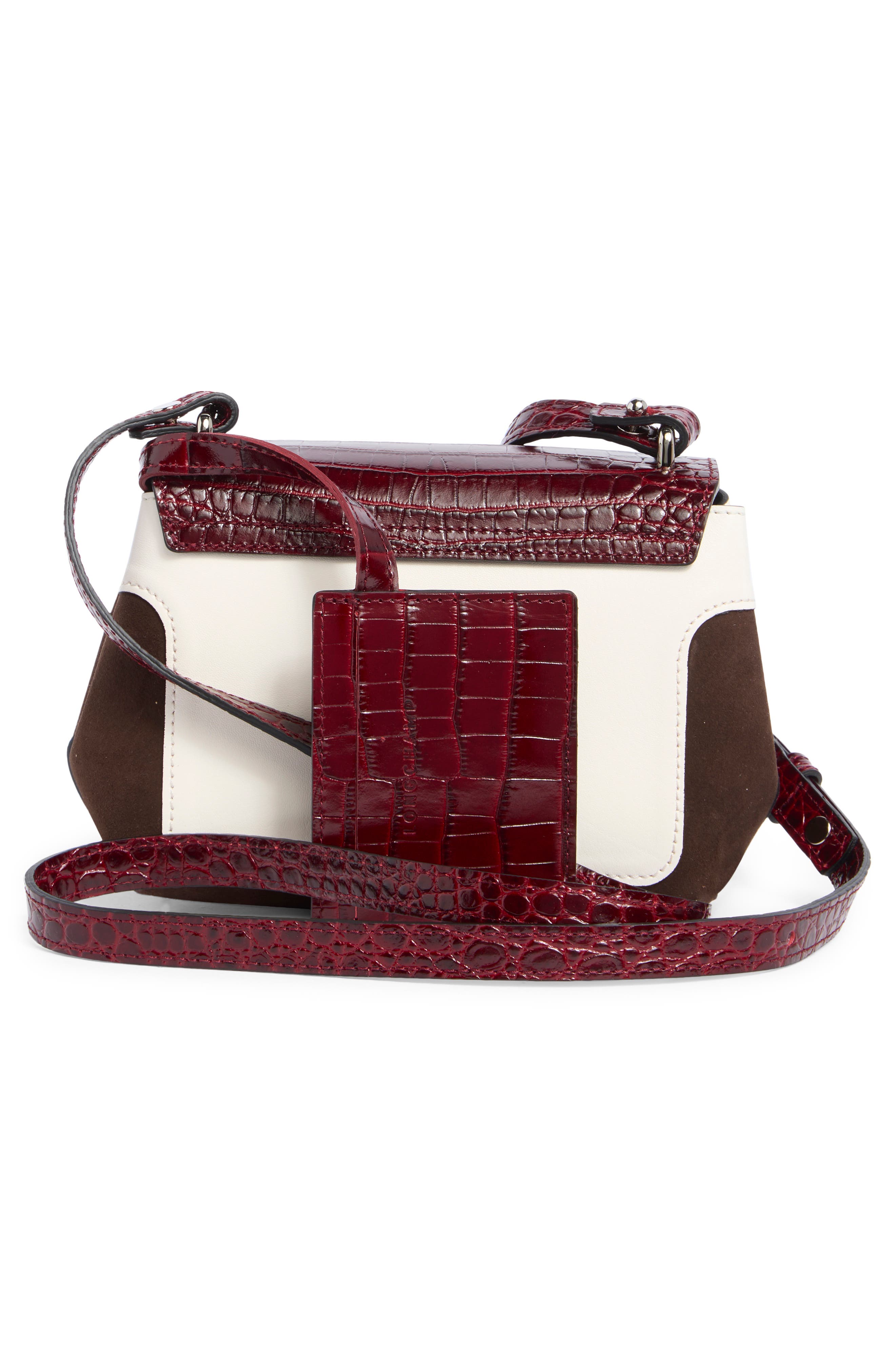 Longchamp Roseau Croc Embossed Small Crossbody Bag, Alternate, color, Ebony