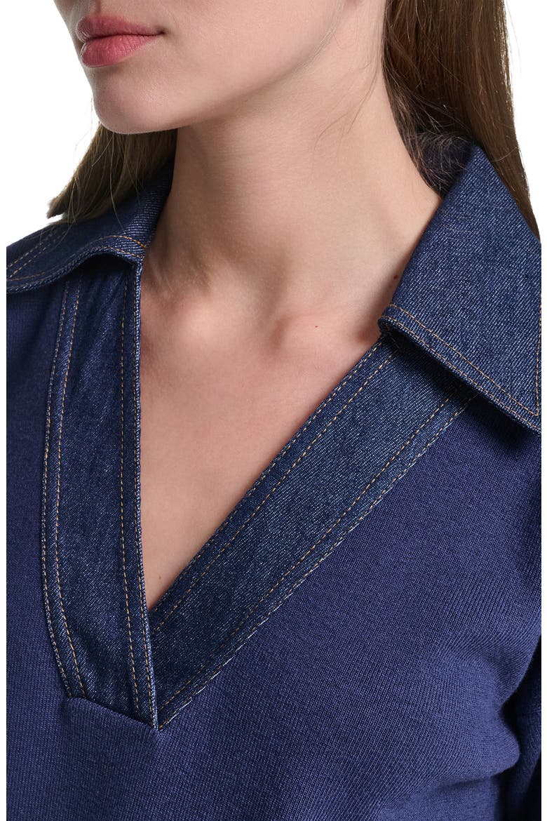 Denim Collar V-Neck Sweater, Alternate, color, NAVAL ACADEMY
