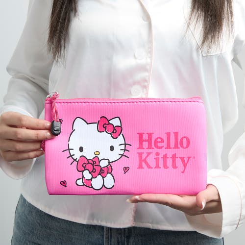 Hello Kitty Pink Neoprene Zip Pouch Makeup Bag For Travel In Pink