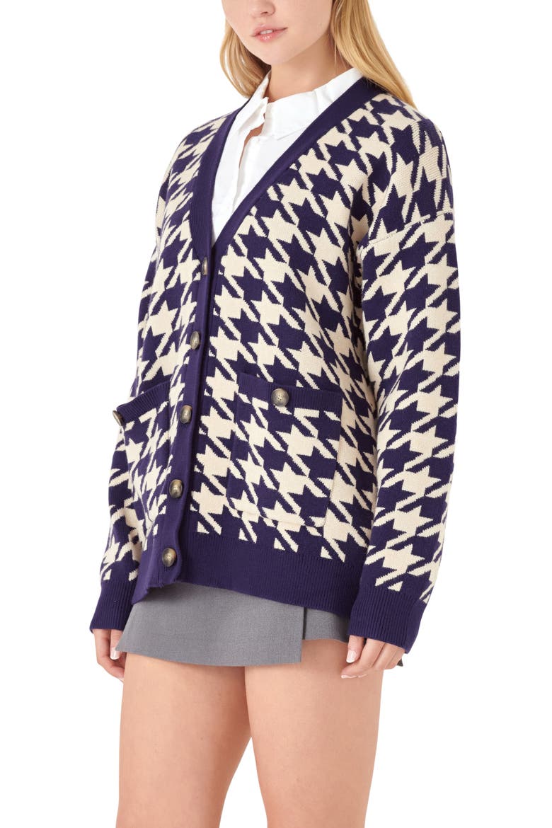 Houndstooth Cardigan, Alternate, color, NAVY MULTI