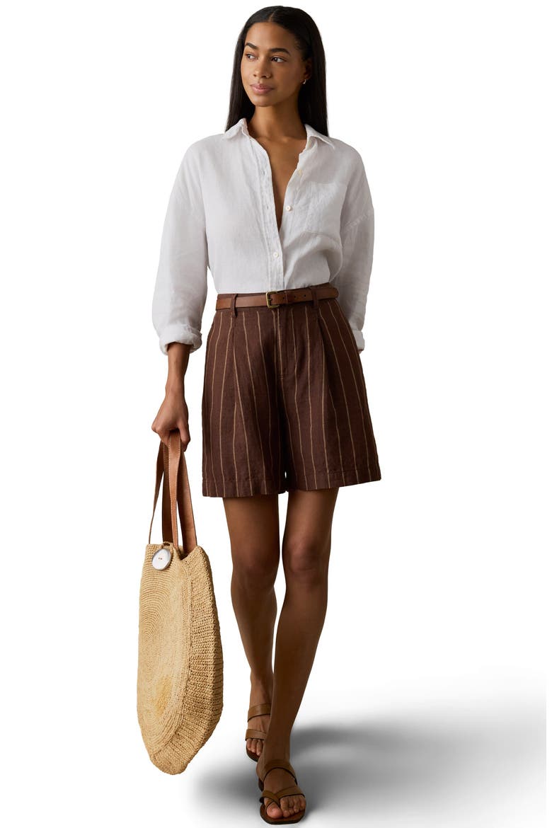 Sun Strider Pleated Linen Shorts, Alternate, color, HARBOR LINE STRIPE