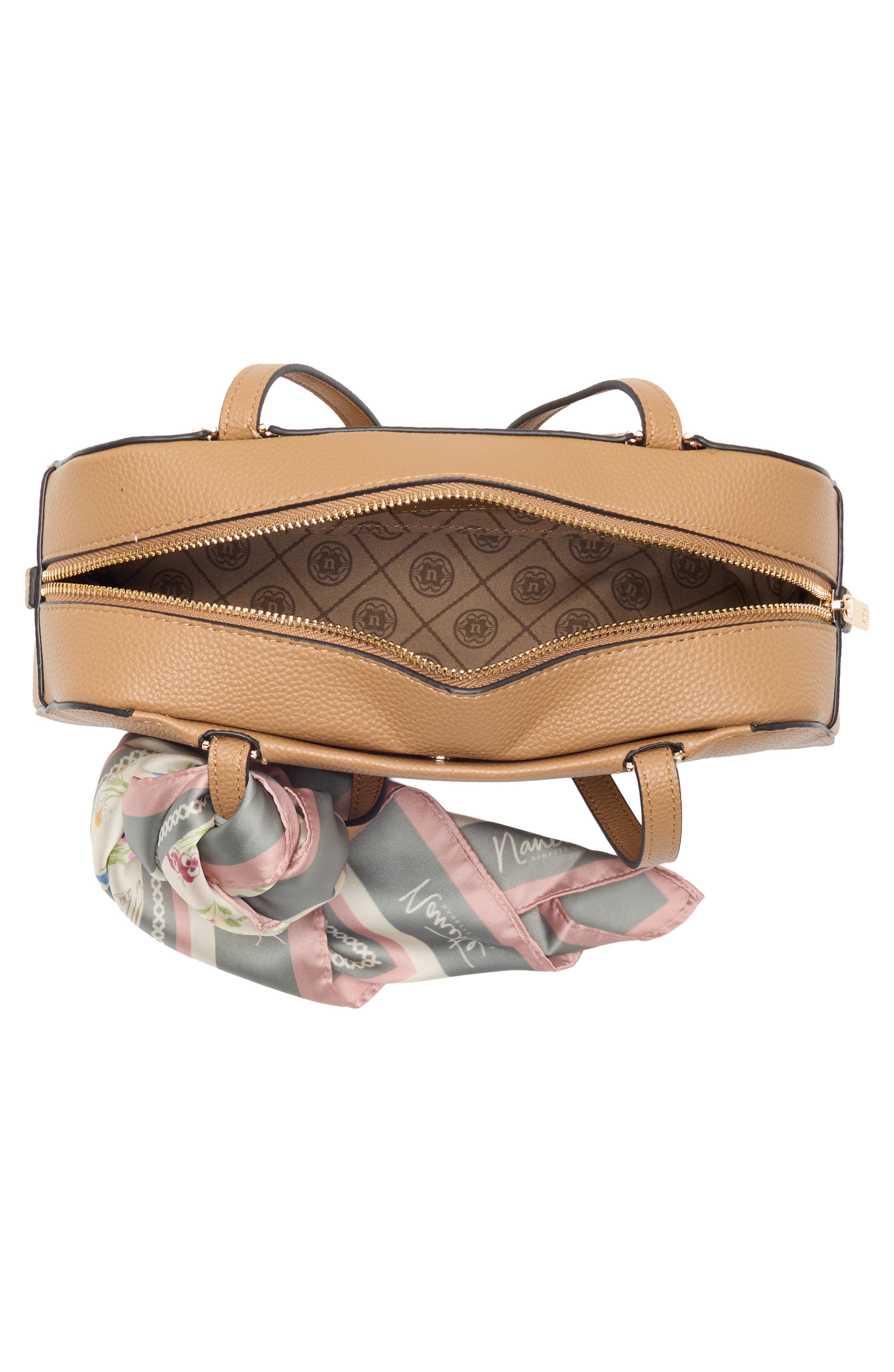 Faux Leather East West Shoulder Bag with Scarf, Alternate, color, BROWN SUGAR