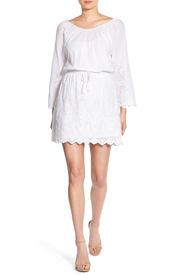 'Serena' Lace Fit & Flare Dress, Main, color, WHITE