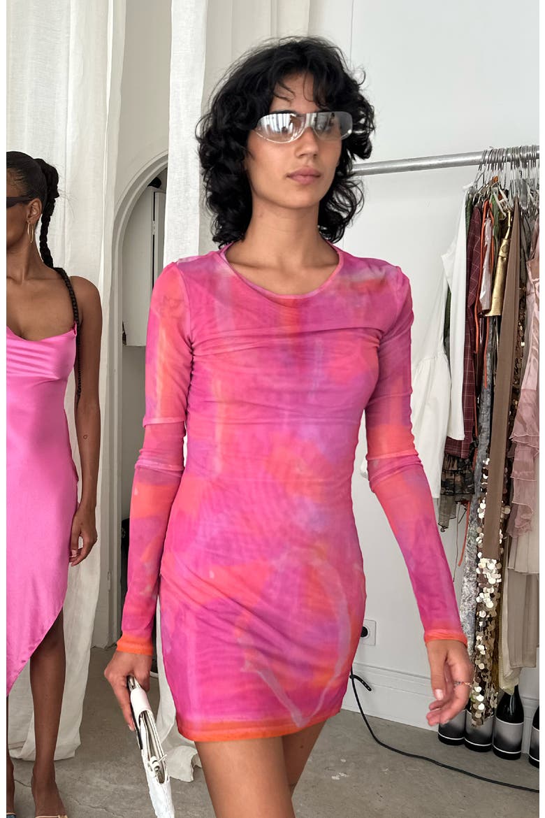 Ceyra Printed Mesh Mini Dress, Alternate, color, Pink / Orange Tie Dye