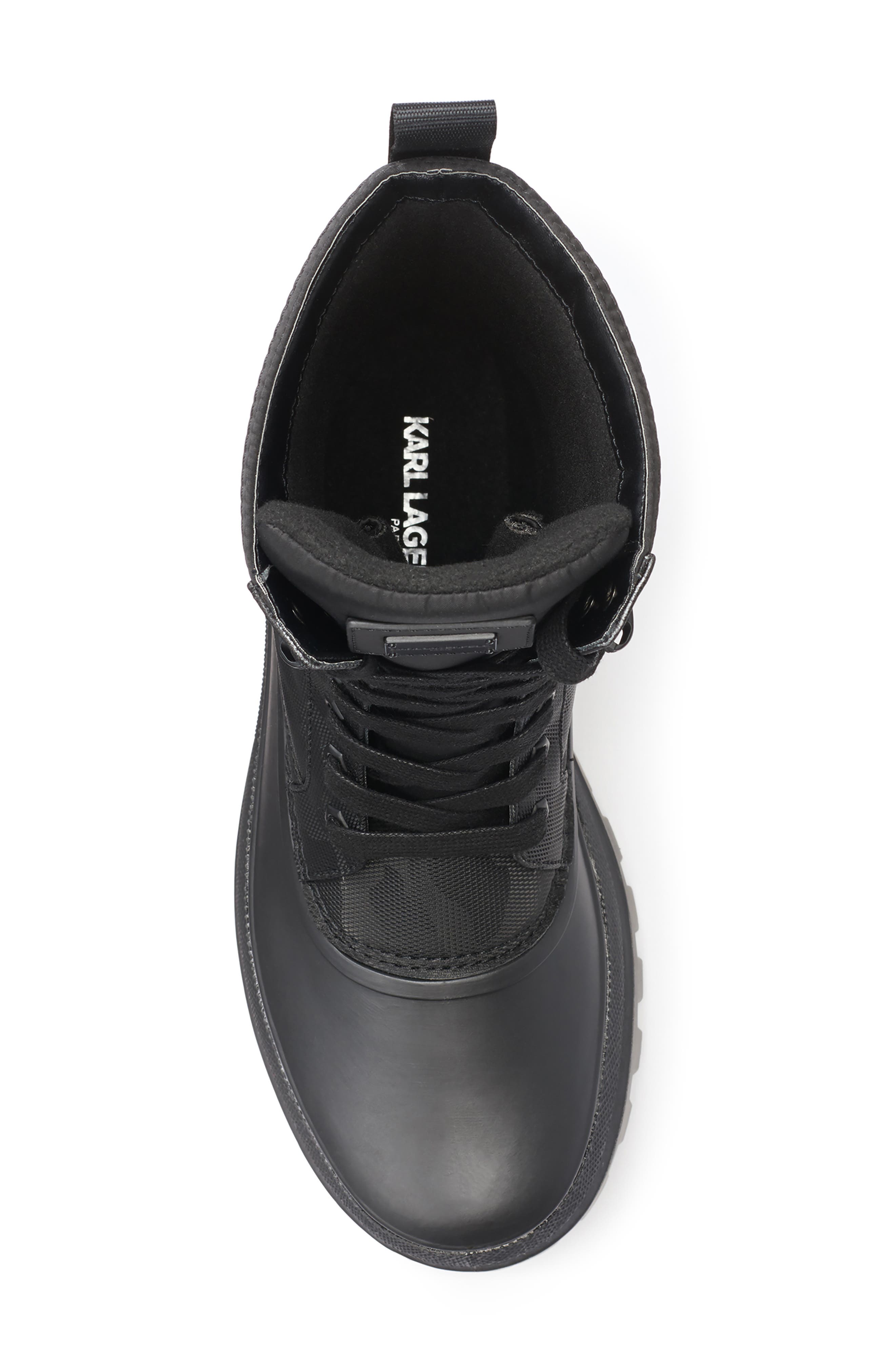 KARL LAGERFELD PARIS Water Resistant Camo Boot, Alternate, color, Black