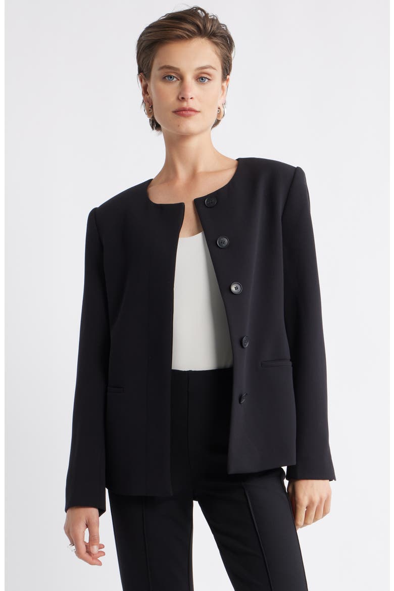 Collarless Twill Blazer, Alternate, color, BLACK