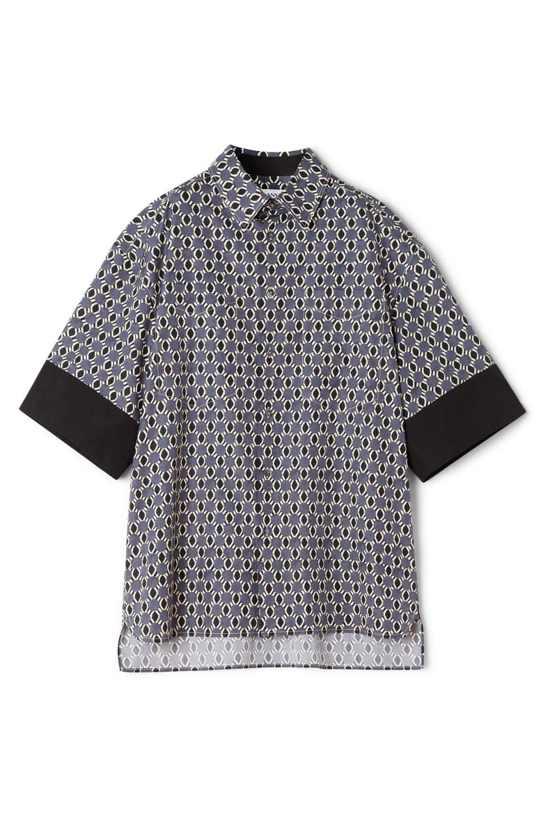Loose-Fit Printed Cotton Shirt, Alternate, color, Storm/Black