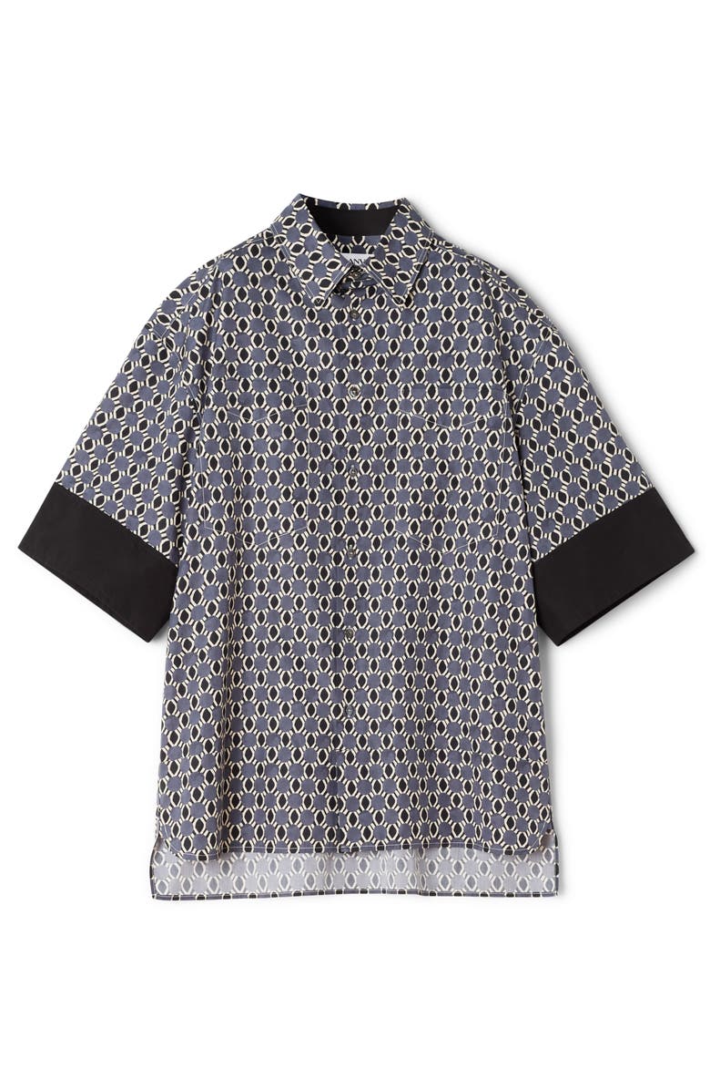 Lanvin Loose-Fit Printed Cotton Shirt, Alternate, color, Storm/Black