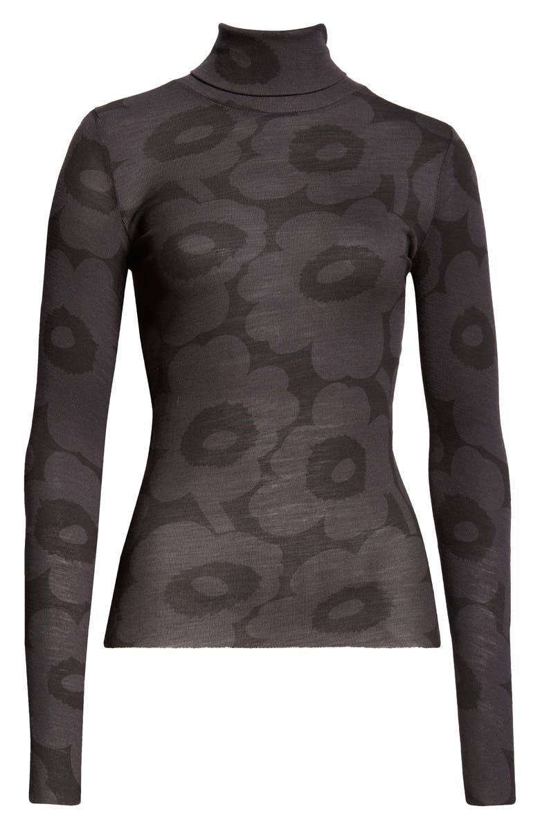 Marimekko Vilina Unikko Wool Rib Turtleneck, Alternate, color, Dark Grey Black