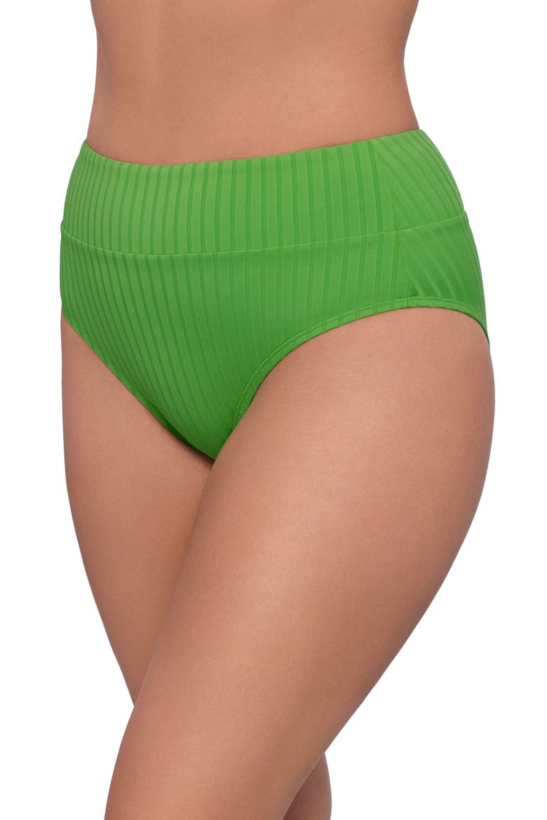 Smoothing and Sculpting Ribbed Banded High-Waist Bikini Swimsuit Bottoms, Alternate, color, Serpentine