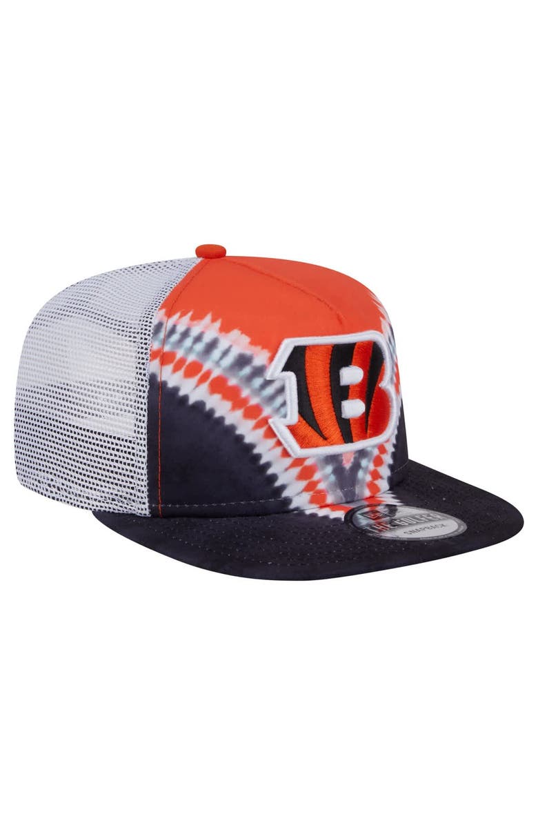 New Era Men's New Era Orange/Black Cincinnati Bengals Throwback Dye Golfer Snapback Hat, Alternate, color, Orange
