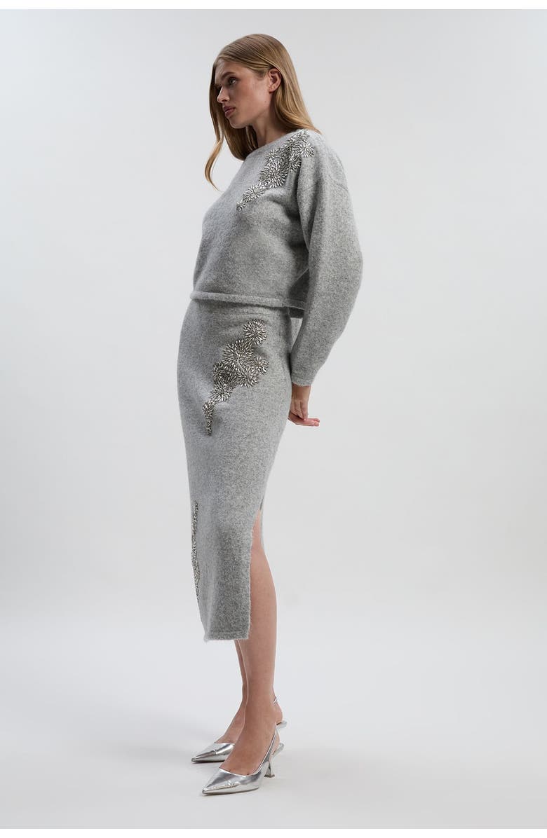 Karen Millen Wool Embellished Pencil Midi Skirt, Main, color, Grey