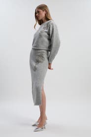 Karen Millen Wool Embellished Pencil Midi Skirt