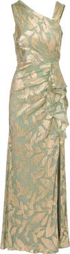 Adrianna Papell Foil Asymmetric Neck Gown