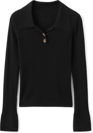 MANGO Rib Fluted Long Sleeve Polo Sweater