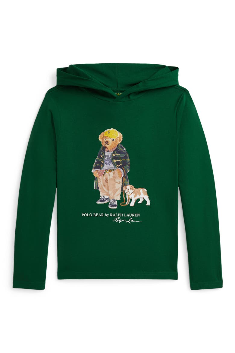 Kids' Polo Bear Hooded Cotton Long Sleeve T-Shirt, Main, color, NEW FOREST