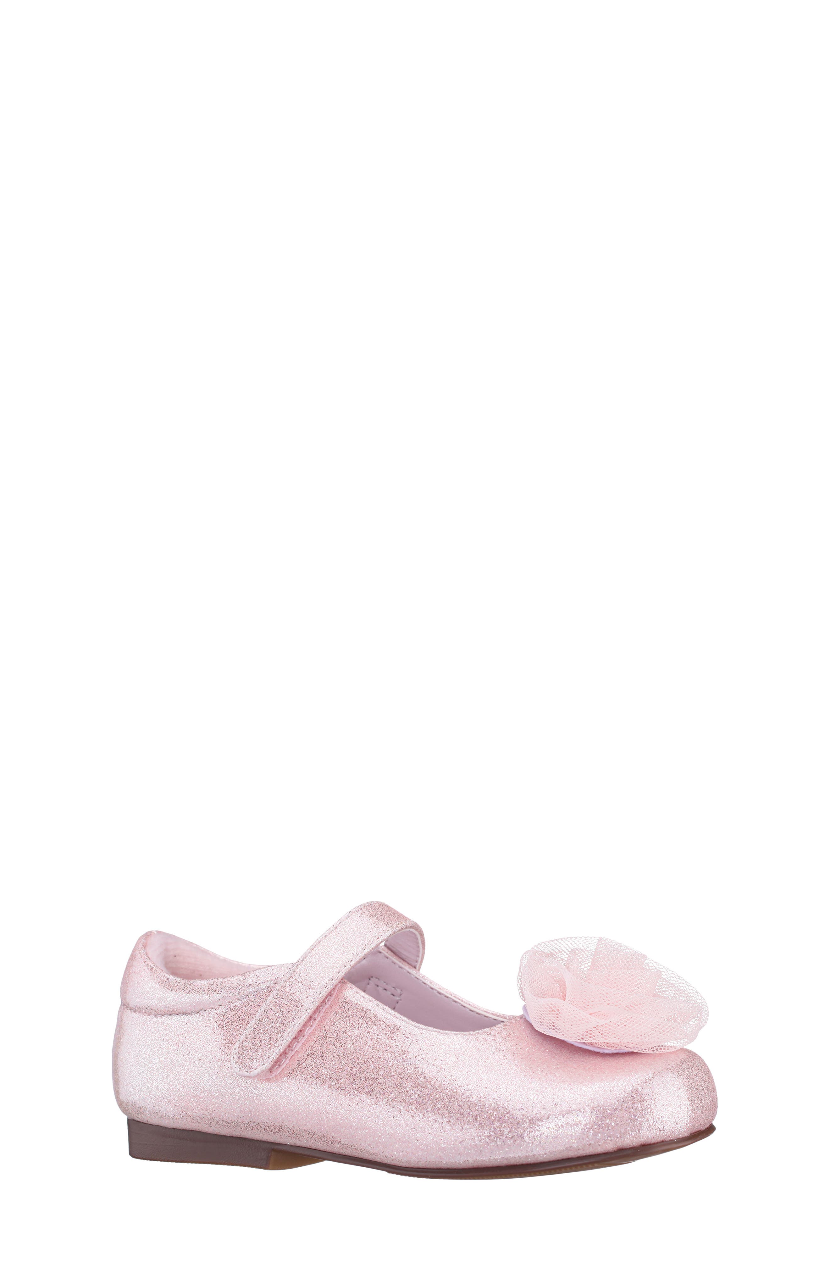 Nina Kids' Bluee Rosette Mary Jane Flat, Main, color, Light Pink Shimmer