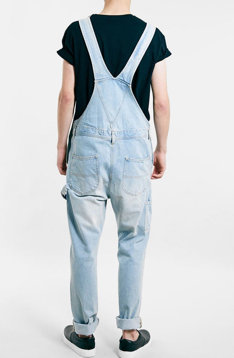 Topman Bleached Denim Overalls, Alternate, color, 
