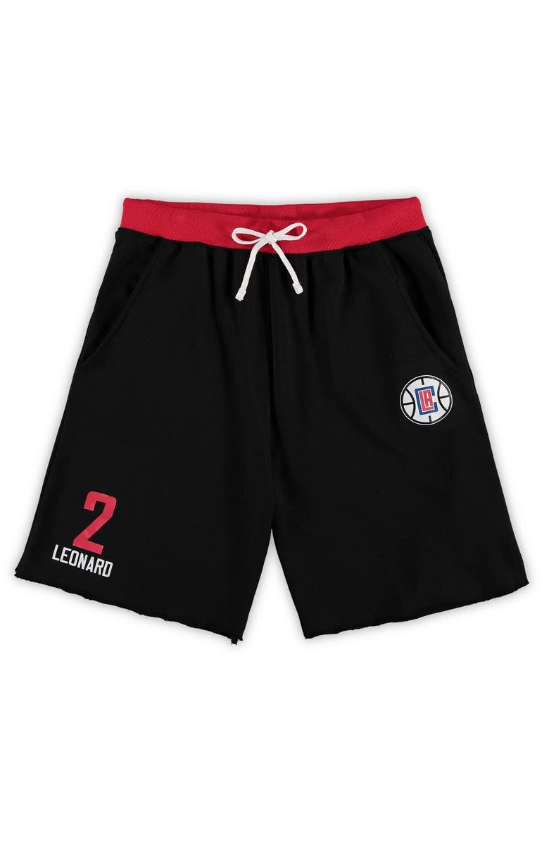 MAJESTIC Men's Majestic Kawhi Leonard Black LA Clippers Big & Tall French Terry Name & Number Shorts, Main, color, 