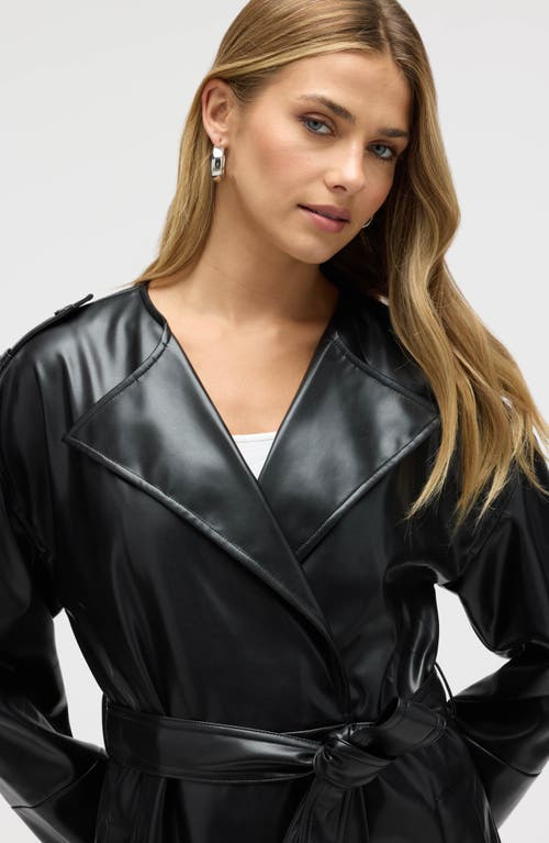 Nvlt Belted Faux Leather Trench Coat In Black
