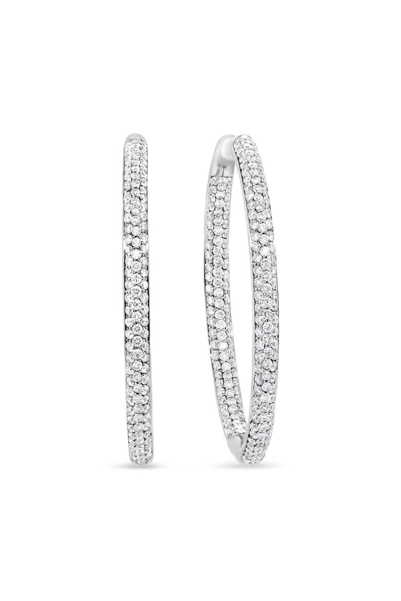 18K White Gold 2.00 Cttw Round-Cut Diamond Inner-Outer Hoop Earrings, Alternate, color, White
