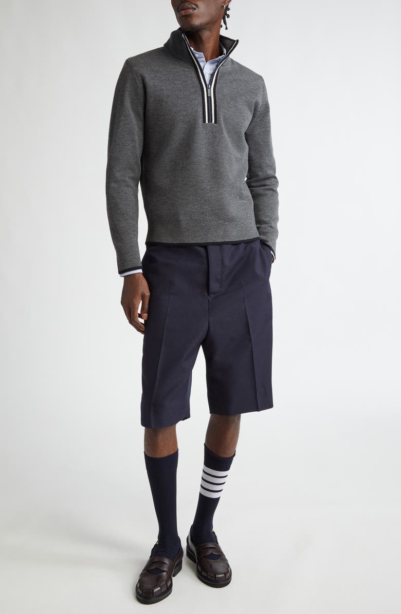 Thom Browne Milano Stitch Virgin Wool Half Zip Sweater, Alternate, color, 