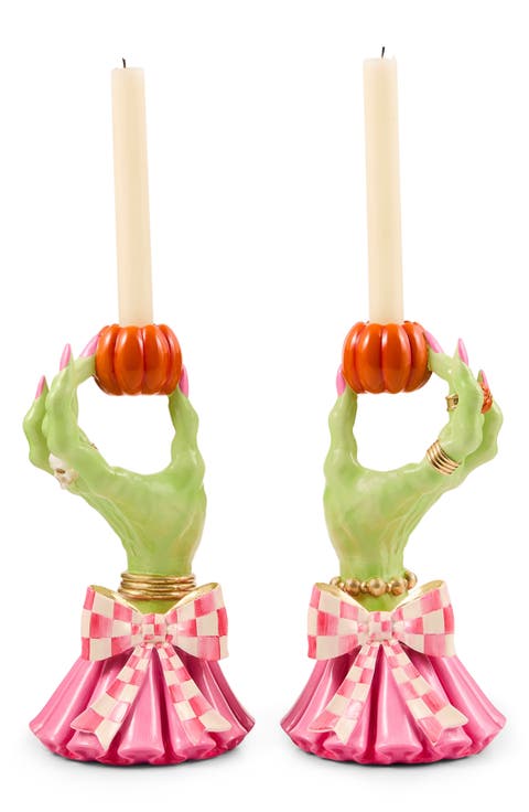 Set of 2 Glam-O-Ween Hand Candle Holders
