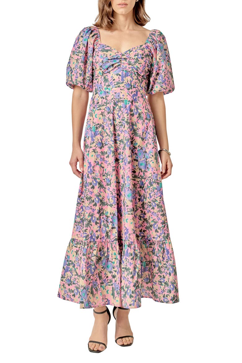 Abstract Floral Open Tie Back Maxi Dress, Main, color, PINK MULTI