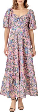 English Factory Abstract Floral Open Tie Back Maxi Dress