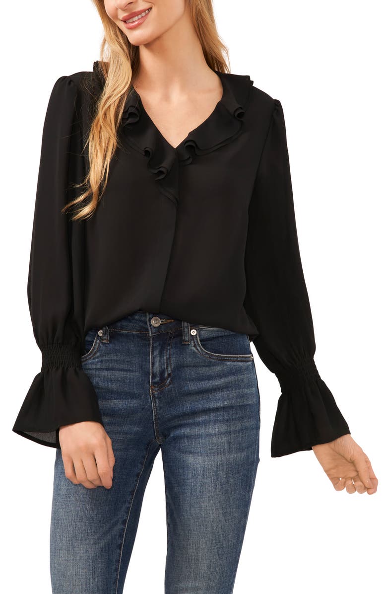 CeCe Ruffle V-Neck Top, Main, color, 