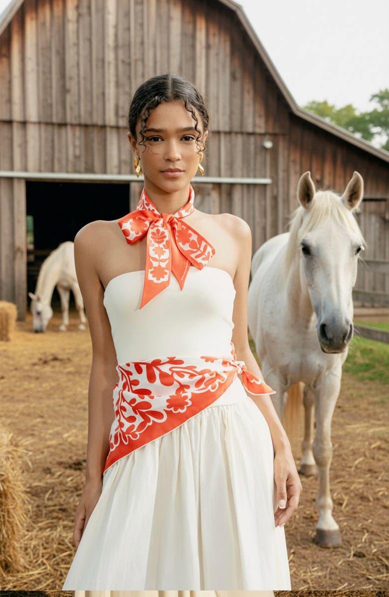 Jessie Zhao New York Silk Skinny Scarf Red Blessing, Alternate, color, Red