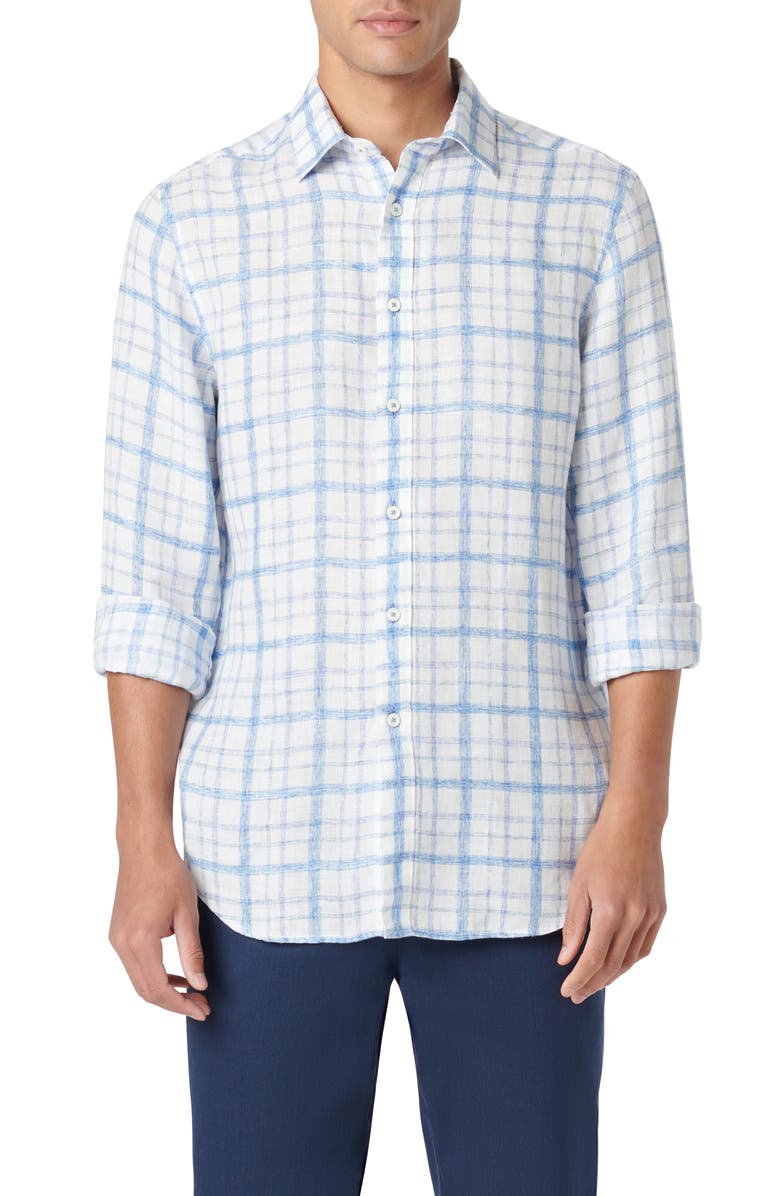 Bugatchi Julian OoohCotton<sup>®</sup> Linen Button-Up Shirt, Main, color, Classic Blue