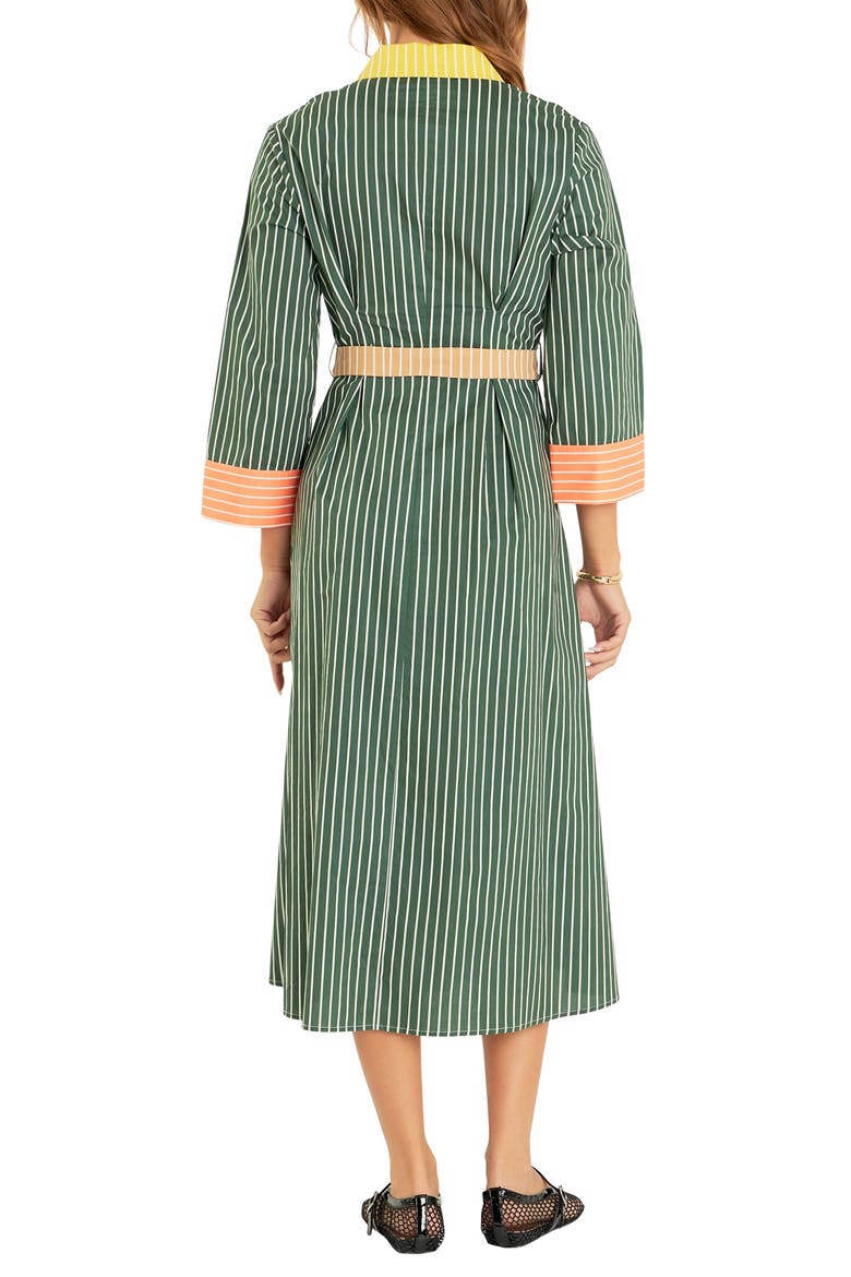 Colorblock Detail Stripe Cotton Shirtdress, Alternate, color, GREEN MULTI