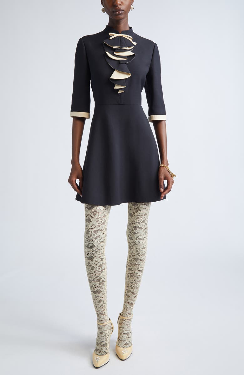 Valentino Garavani Solid Bow Ruffle Crepe Couture, Main, color, Black/ Light Hazelnut