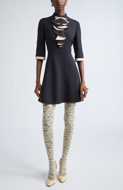 Solid Bow Ruffle Crepe Couture