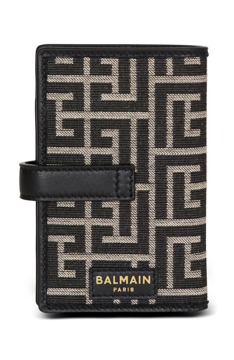 Balmain Pulse Holder monogram jacquard card holder, Alternate, color, Black